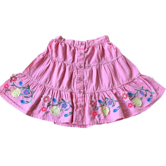 Mini Boden Girls Skirt Pink Embroidered Floral Tiered Size 7-8 - Picture 2 of 5